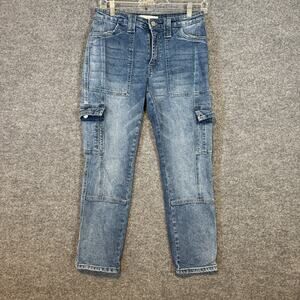 KanCan Jeans Women 3/25 Blue High Rise Avery Straight Cargo Utility Pockets